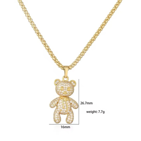 Teddy Bear Silver Crystal Chain Necklace - Picture 8 of 9